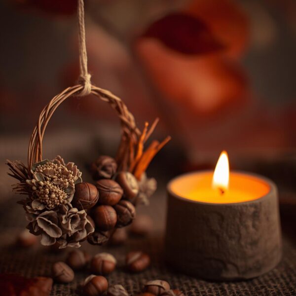 Candle and mini Autumn Wreath